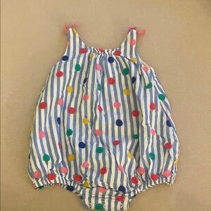 Mini Boden Blue and White Striped Bubble Romper with Multicolor Polka Dots